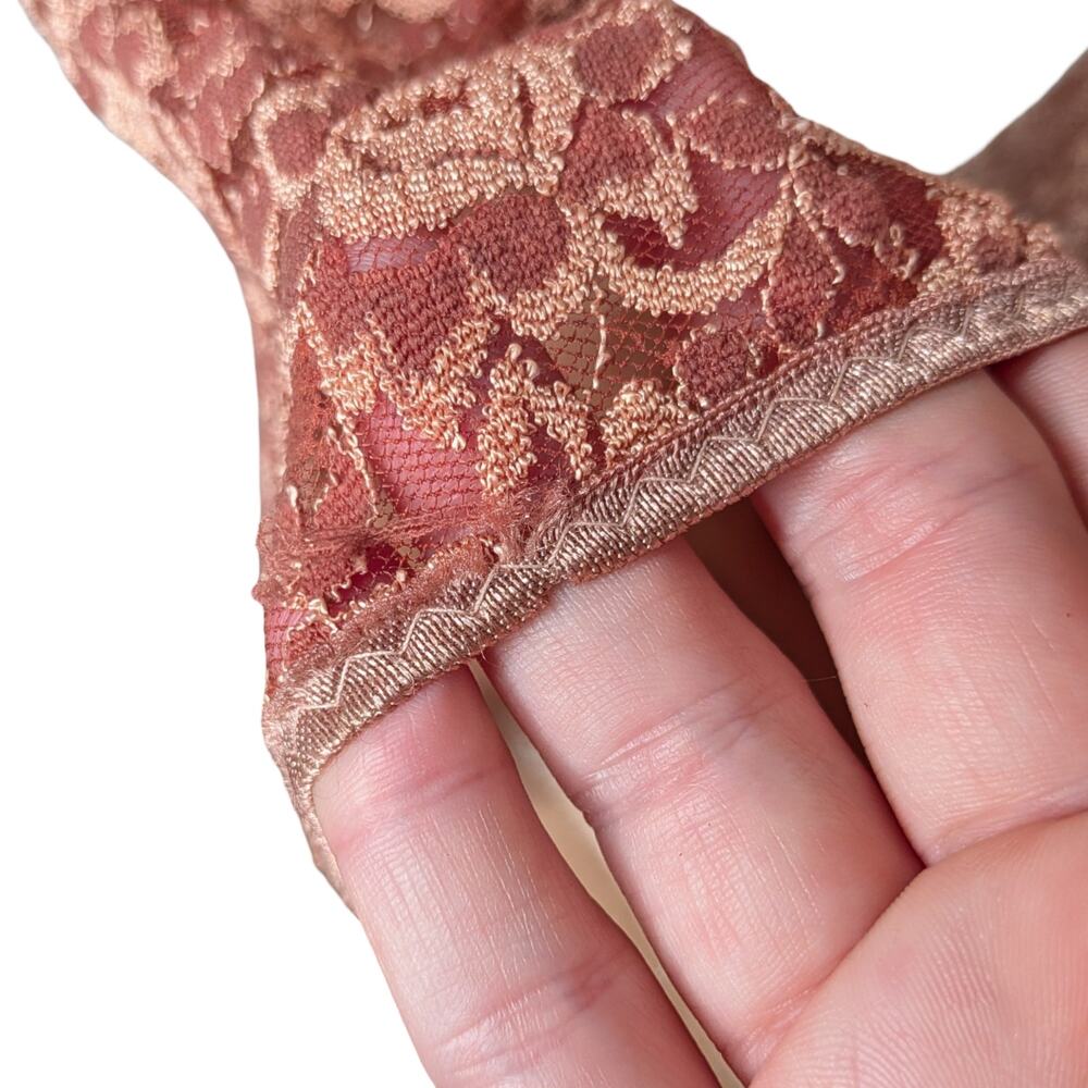Vtg 90s Provocation Burnt Orange Lace Bodysuit M Sheer Floral Grunge Snap Bottom - Picture 9 of 10